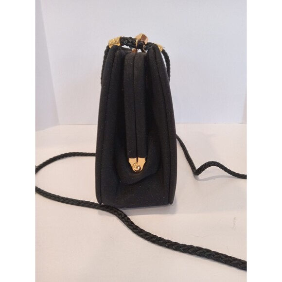 1990s Black Kisslock Boxy Clutch w/ Shoulder Strap Unbranded Evening Bag - Picture 13 of 13